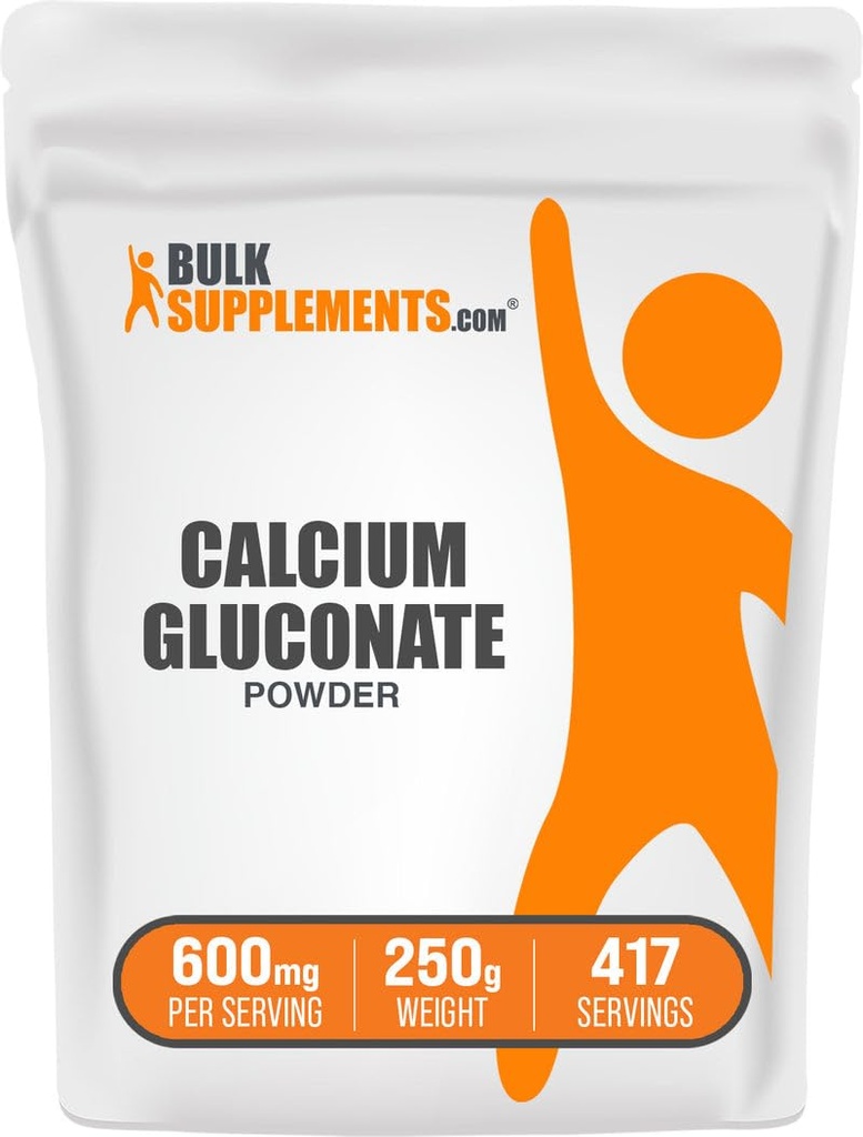 BulkSupplements.com 칼슘 Gluconate 분말 - 칼슘 보충, 쉽게 흡수 - Unflavored & 글루텐 무료, 서빙 당 600mg, 250g (8.8 oz) (팩 1)