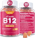 NEVISS 비타민 B12 10000 mcg (Methyl B12) 비타민 D3, B9 비타민 Folate, 에너지 부스트 & 대사, 신경 체계, 강한 뼈, 면역성이 있는 지원, 낮은 설탕, 120 조사를 가진 Gummies