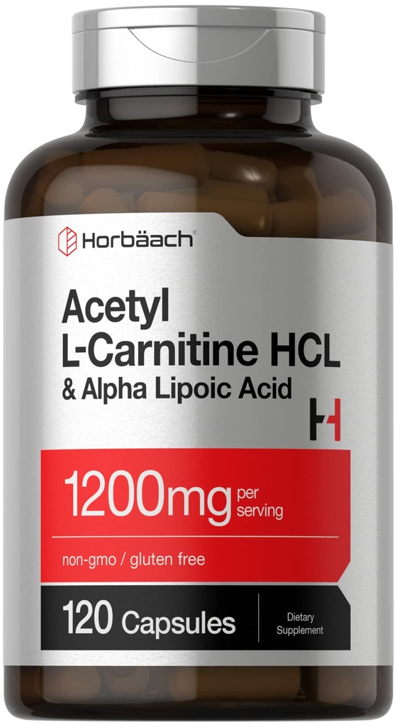 Horbäach Acetyl L 카르니틴 HCL & 알파 Lipoic 산 1200mg | 120 캡슐 | ALC ALA Complex | 비 GMO & 글루텐 무료 보충