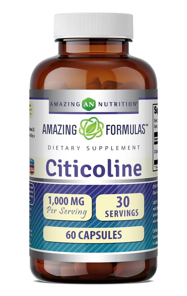 놀랄만한 수식 Citicoline 보충 | 1000 Mg Per 서빙 | 캡슐 | Non-GMO | 글루텐 프리 | 미국 (1 팩, 60 개)