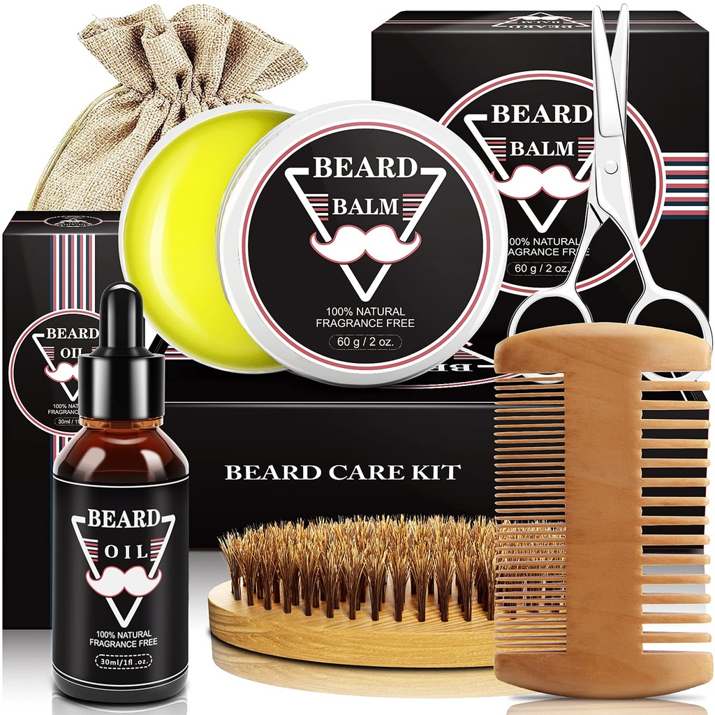 남자를위한 ABUDICS 선물, Beard Kit, Beard Grooming Kit w/Beard Oil Beard Balm Beard Brush Beard Comb Beard Scissors, 아빠 남편을위한 선물 Boyfriend