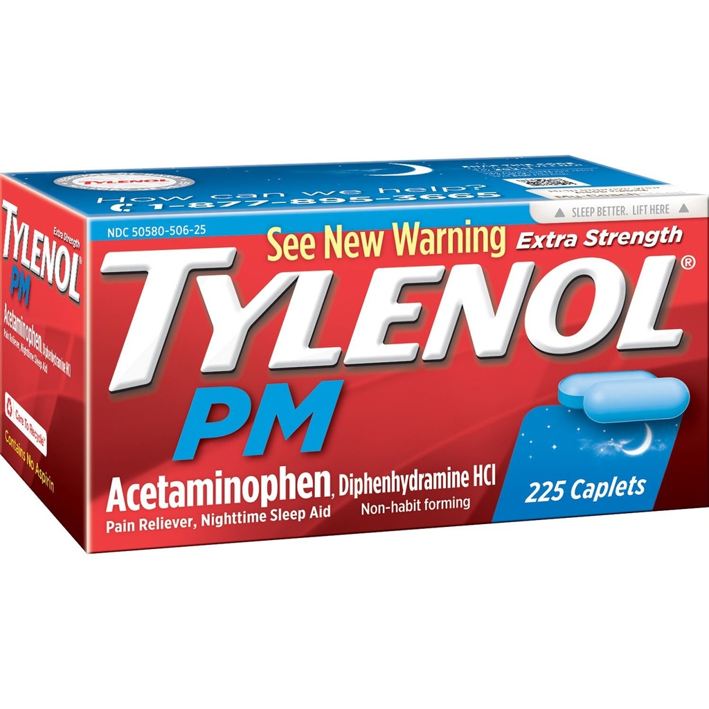Tylenol Pm Extra Strength Pain Reliever + 수면 보조, 225 캡슐 (1 팩)