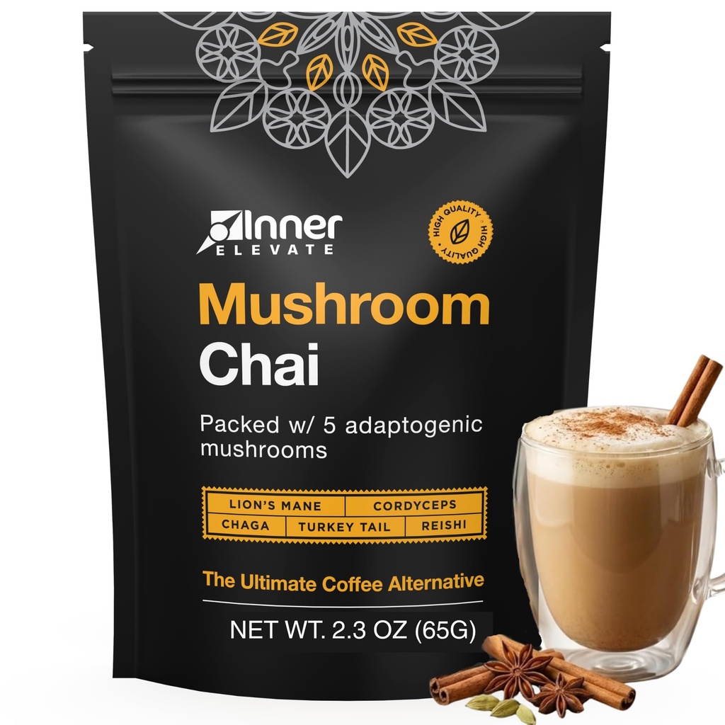 Inner Elevate Superfood Mushroom Chai - Ultimate Coffee Alternative - Adaptogenic Mushroom Tea Drink with Lion's Mane, Cordyceps, Chaga, Reishi, Turkey Tail (35 서빙)