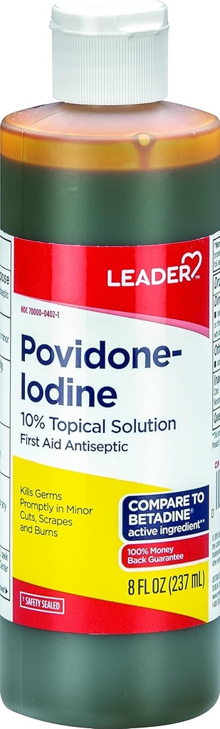 리더 Povidone Iodine 10 % Prep 솔루션 USP, 응급 처치, 부상 세척, 무균 비누 (8 Fl Oz, 팩 1)