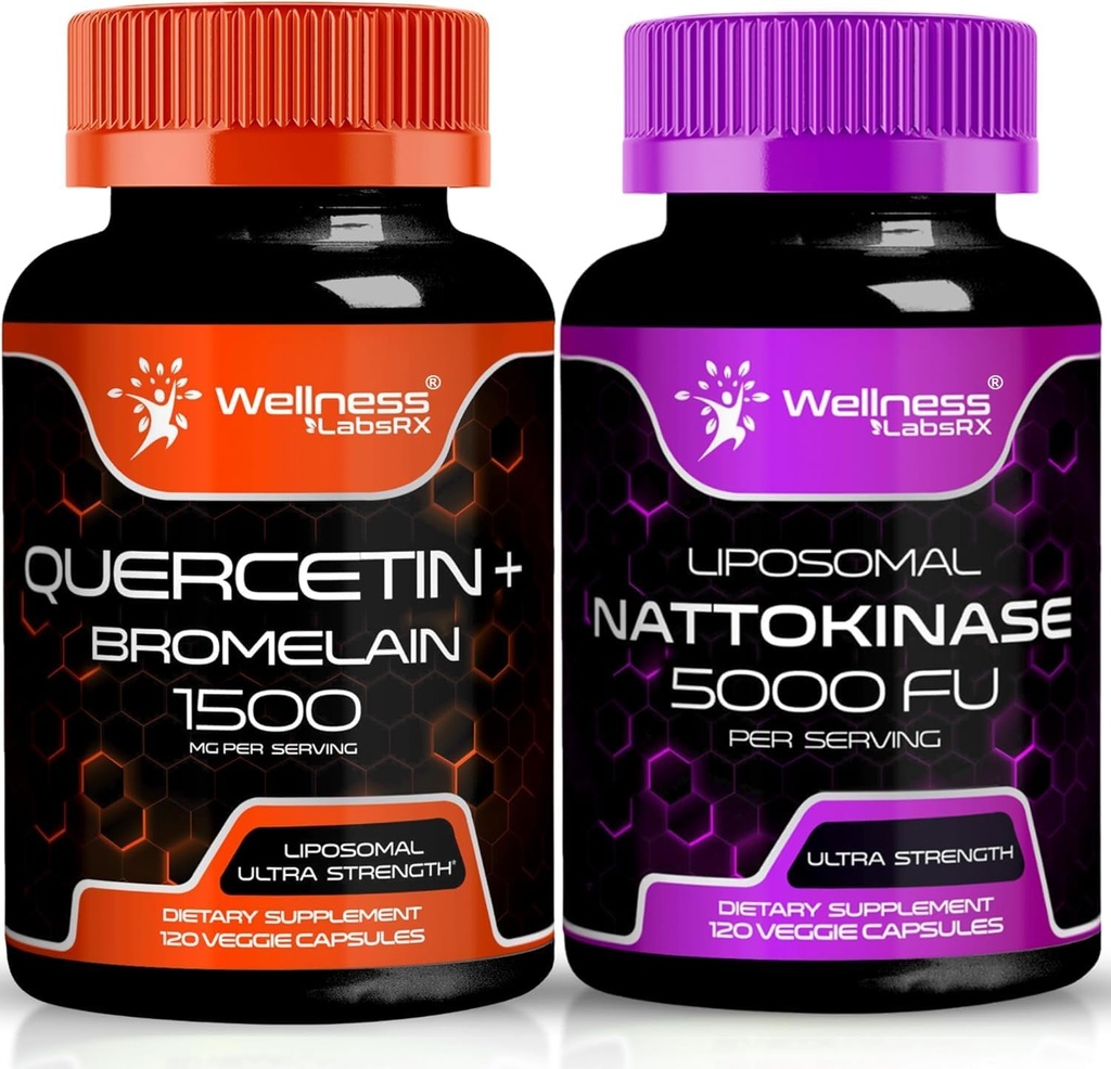 WELLNESS LABSRX Quercetin with Bromelain | Nattokinase 보충교재 캡슐 - 5000 FU - 순수한 일본 Natto 추출물에서 효소