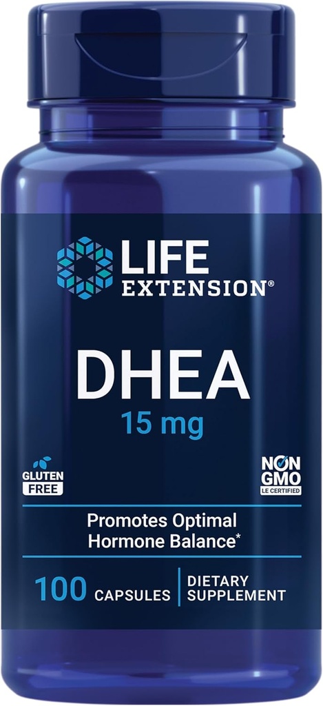수명 연장 DHEA 15 mg - 호르몬 균형 보충교재, 기억, 근육 질량 및 뼈 조밀도 지원, 건강한 성 드라이브, 글루텐 자유로운, 비 GMO, 100 캡슐
