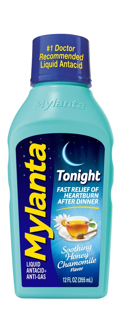 Mylanta Heartburn 및 가스 구호, 액체 Antacid, Tonight 공식, 꿀 Chamomile 맛, 12 Fl Oz