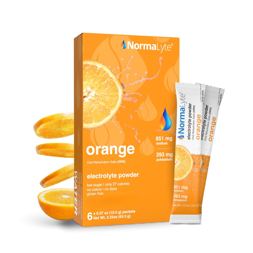 NormaLyte 구두 Rehydration 소금 팩 6 (오렌지) | 전해질, 에너지 보충 교재, 전해질 소포, Hydration 향낭, 칼륨 보충교재, 채식주의자, 탈수 회복