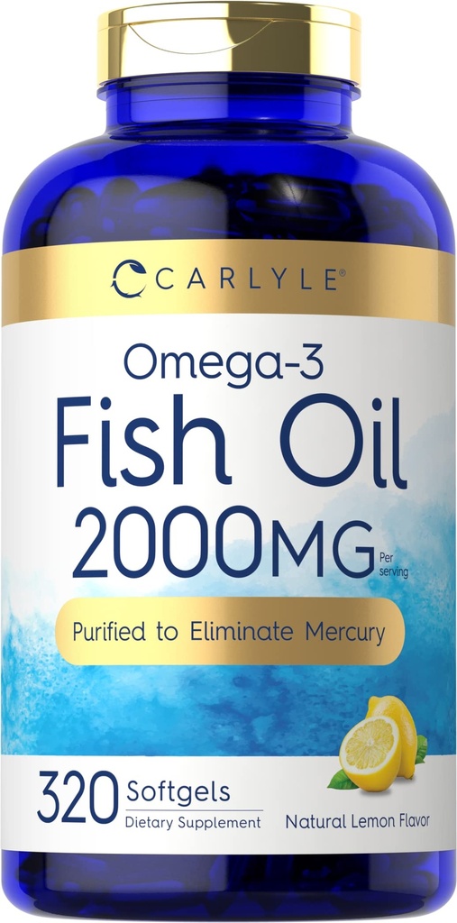Carlyle Fish Oil Omega 3 보조제 | 2000mg | 320 Softgel | EPA & DHA | 600mg 총 오메가-3 | 비 GMO, 글루텐 무료환