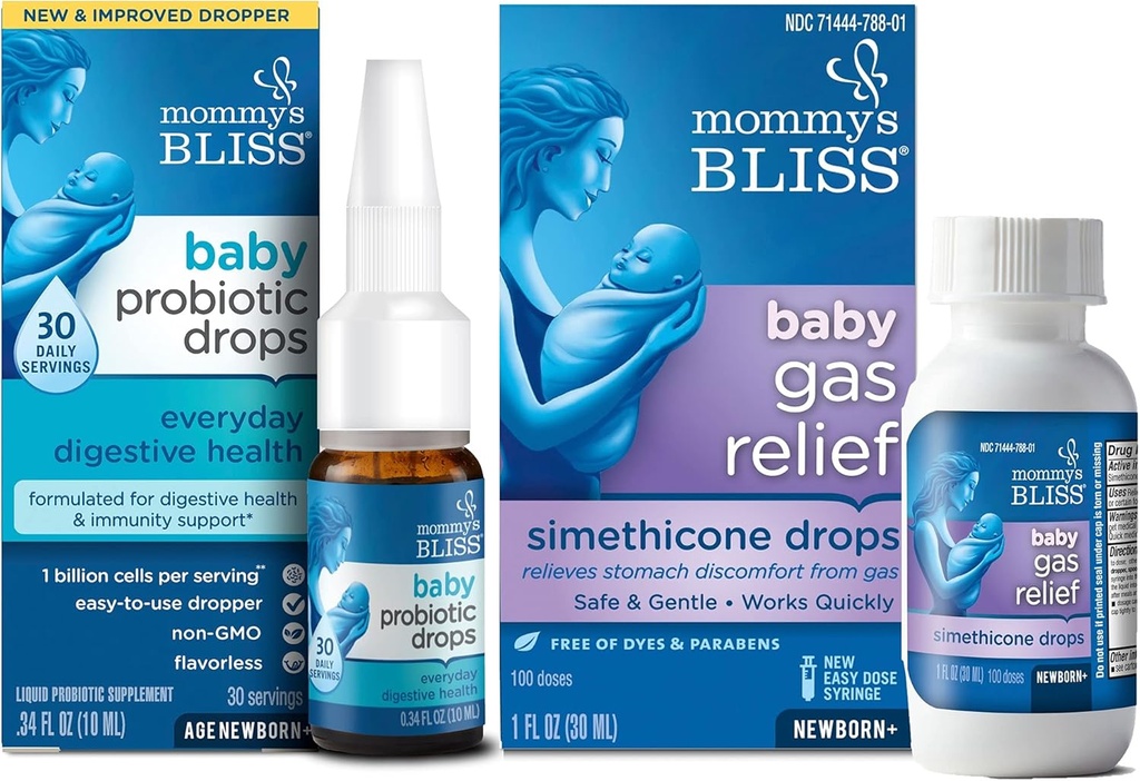 Mommy's Bliss Baby Probiotic Drops 매일 소화 및 면역 건강, 30 서빙 (팩 1) 빠른 인용 아기 가스 구호 드롭 100 서빙 (팩 1)