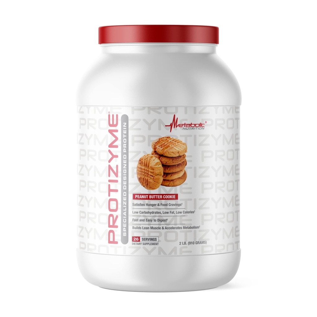 대사 영양, Protizyme, 100 % Whey Protein Powder, 고단백, 저탄소, 소화 효소가있는 낮은 지방, 24 필수 비타민 및 미네랄, 땅콩 버터 쿠키, 2 파운드