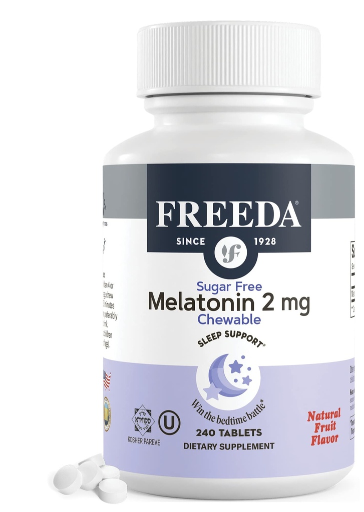 FREEDA Melatonin 2mg Sugar-Free Chewables – 성인 & 아이를 위한 자연적인 잠 원조 – Vegan, Kosher, 글루텐 자유로운, 비 GMO의 쉬운 Bedtime 지원 – 240의 정제
