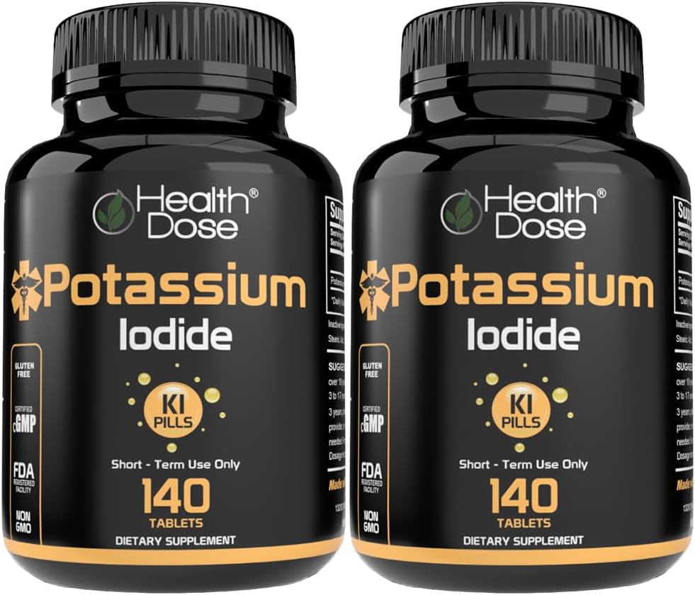건강 복용량 칼륨 + Iodide (KI) 정제 - 130mg 140 정제 - Thyroid Support, Cellular Metabolism & Electrolyte Balance - Non-GMO, Gluten-Free, GMP 인증, 2 팩