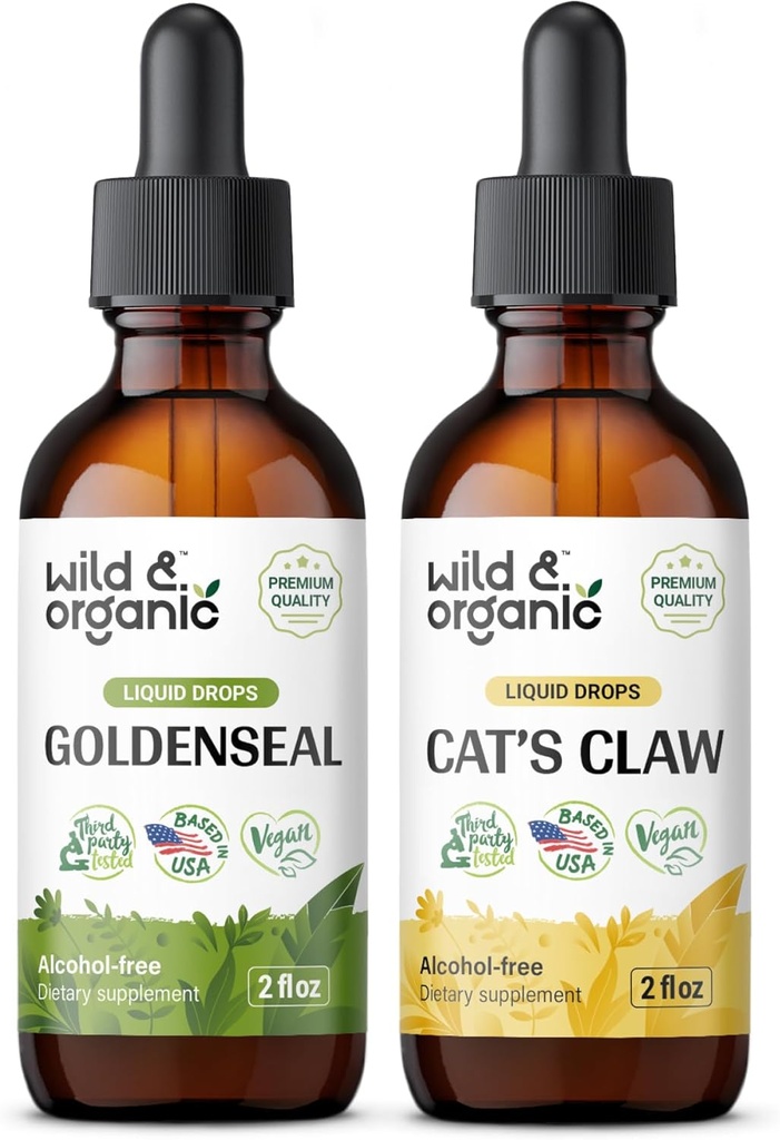 야생 & 유기 Goldenseal Tincture 2 fl oz & 고양이 클로 Tincture 4 fl oz