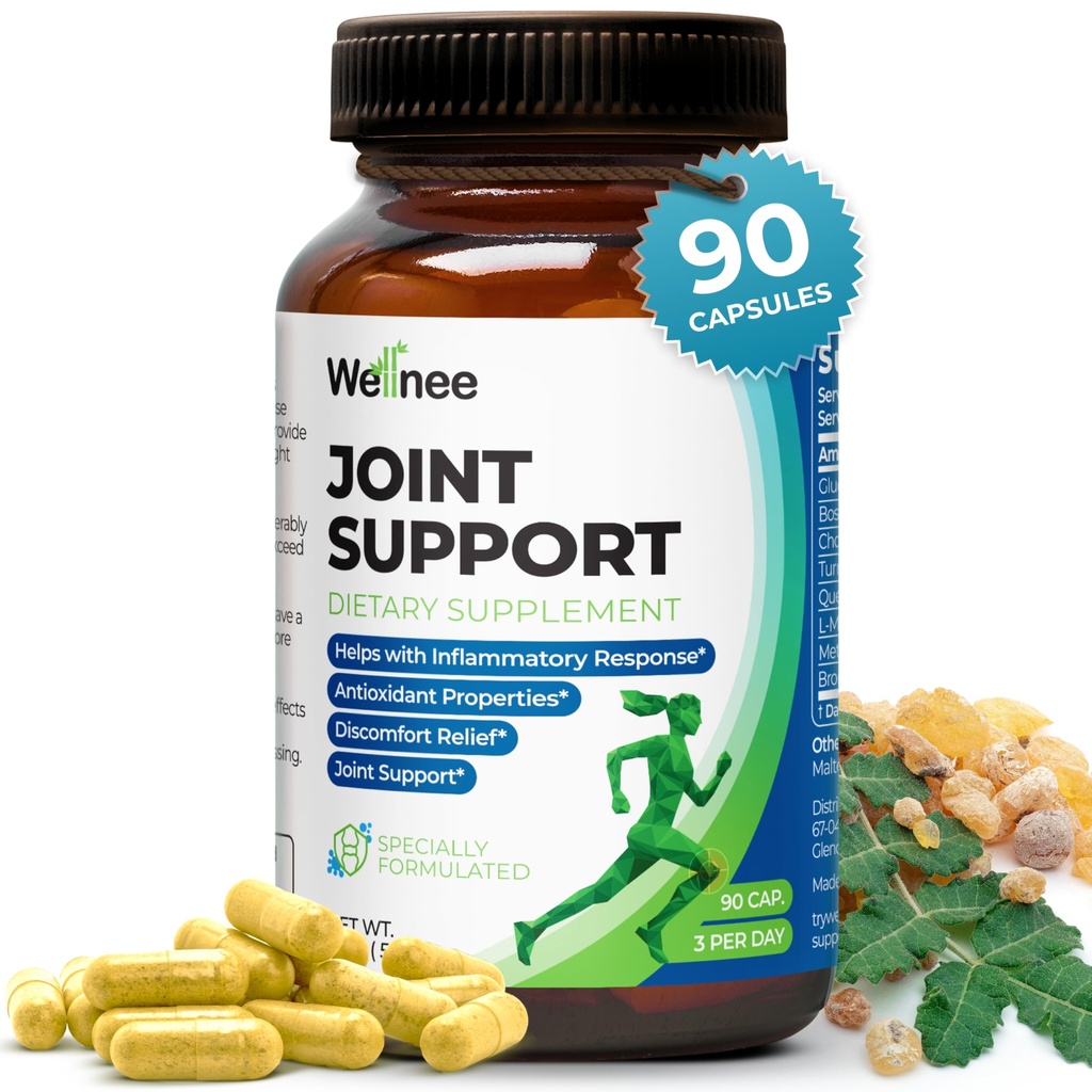 Wellnee 합동 지원 보충교재 - 글루코사민 Chondroitin MSM, Boswellia & Turmeric - 신뢰 합동 불편 & 지원 융통성 - Wellknee 합동 지원 - 90의 캡슐, 30의 서빙