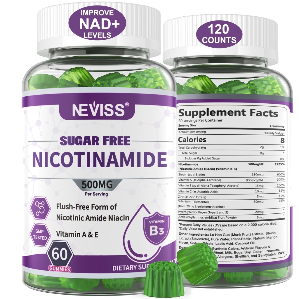 설탕 자유로운 니코틴아미드 500mg Gummies, (Flush 자유로운 Niacin) 세포 에너지 대사를 위한 비타민 B3 Niacinamide 보충교재 & 수선, 활력, 건강한 시효, 크랜베리 풍미, Chew, 120 Cts에 쉬운
