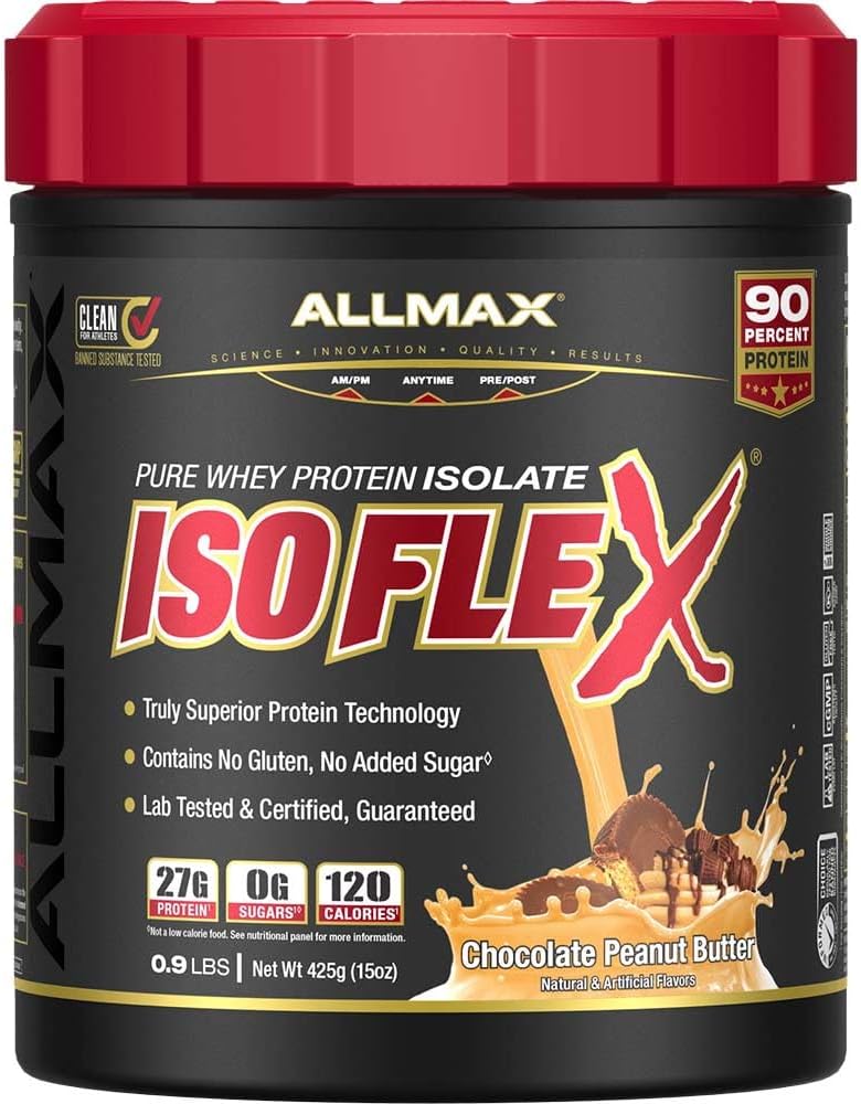 ALLMAX 영양 ISOFLEX Whey Protein Isolate, 초콜렛 땅콩 버터 - 0.9 lb - 스코프 당 단백질의 27 그램 - Zero Fat & Sugar - 99% Lactose Free - 글루텐 무료 & Soy Free - 약. 15 인