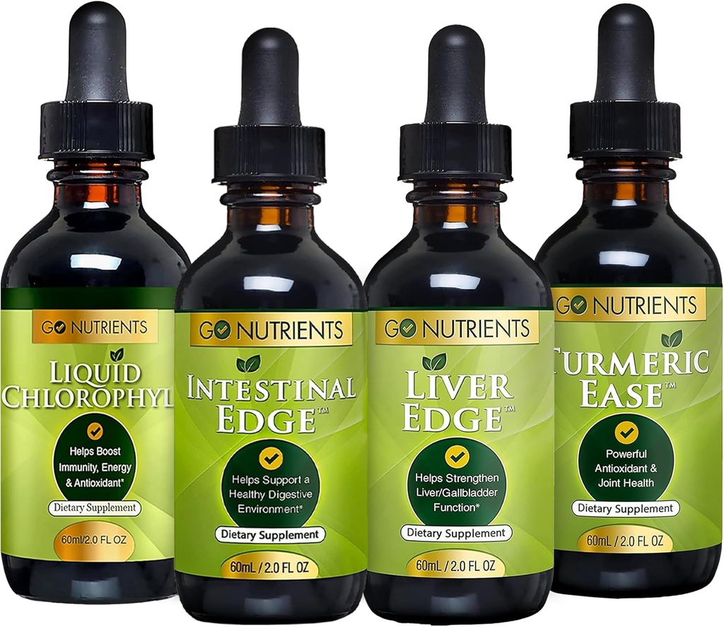 Nutrients Digestion & Detox 번들 이동 – 액체 클로로필, Liver Edge, Intestinal Edge, Turmeric Ease – Cleansing, Digestion, Liver Health, Body Defense, Revitalize Skin &Vitality 지원