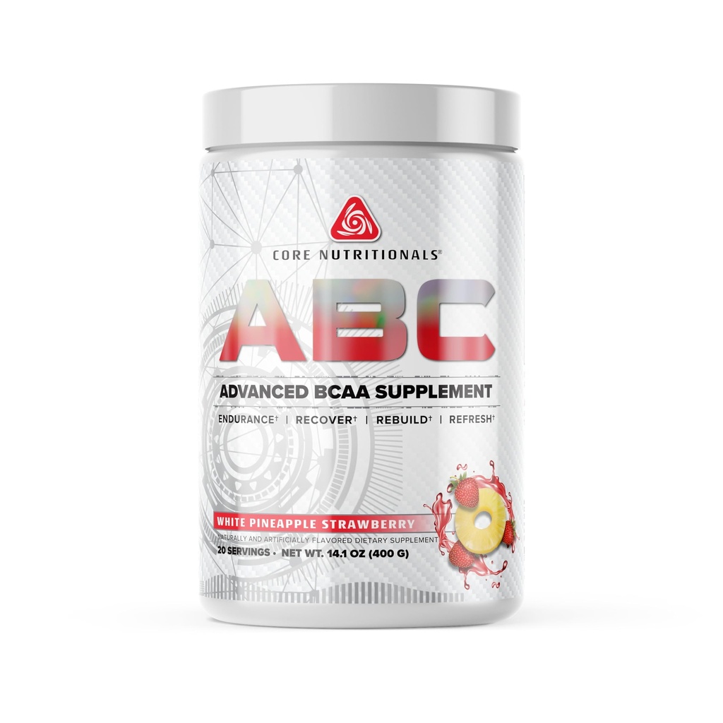 핵심 영양 ABC 고급 BCAA 보충 | 아미노산 회복 혼합 | 글루타민, 베타 알라닌, Citrulline Malate | 20 인분 (White Pineapple Strawberry)
