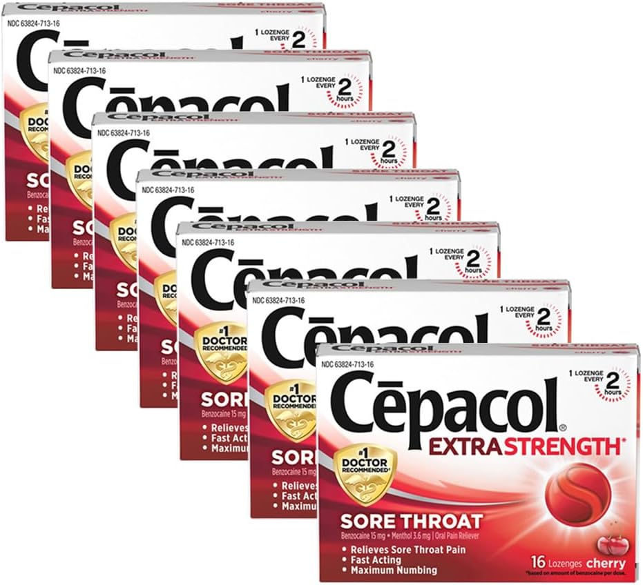 Cepacol 최대 힘 Throat 하락 Lozenges, 버찌, 16 조사 (7의 포장)