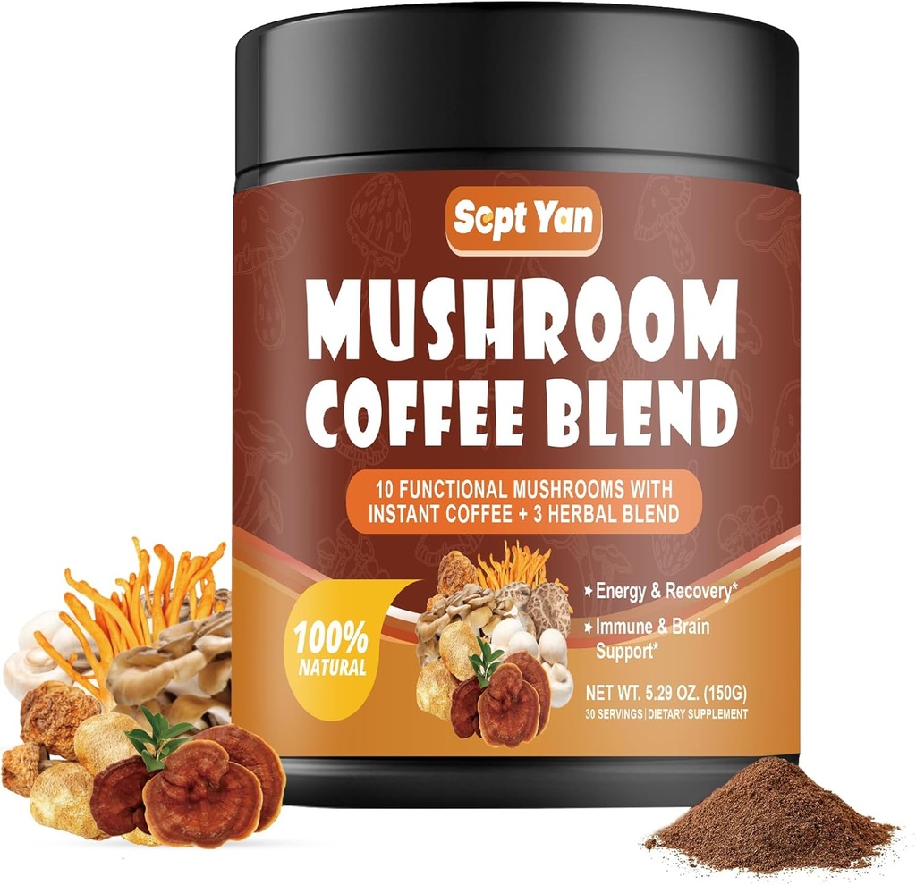버섯 커피 10 버섯, 콜롬비아의 인스턴트 커피 분말 라이온의 Mane, Reishi, Chaga, Cordyceps, Shiitake, Maitake, 터키 꼬리 - 에너지, 초점, 면역 지원을위한 버섯 보충