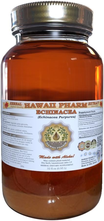 하와이 Pharm Echinacea 액체 추출물, 유기 Echinacea (Echinacea Purpurea) Tincture 보충교재 32 oz Unfiltered