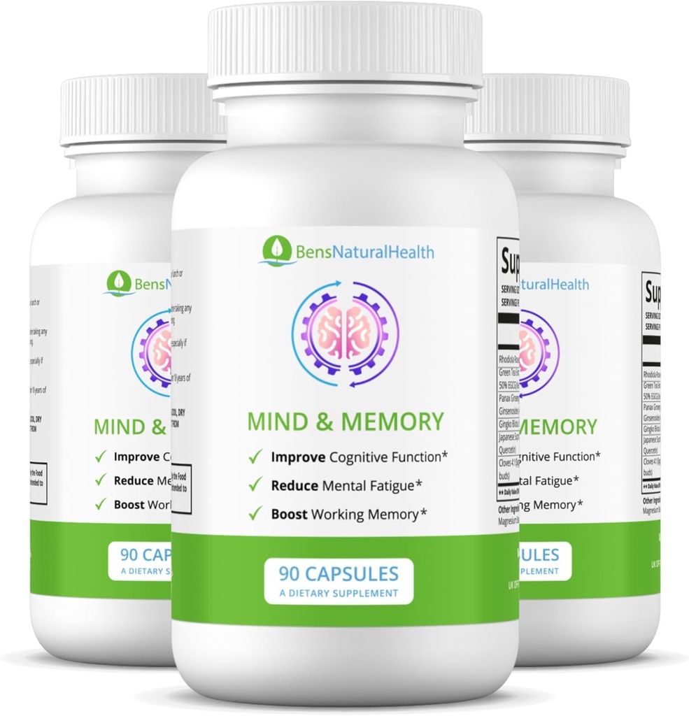 벤의 자연 건강 마음 & 기억 보충교재, Rhodiola, 녹차, Cloves & Quercetin, 90의 캡슐, 3 팩을 가진 Nootropic 뇌 지원