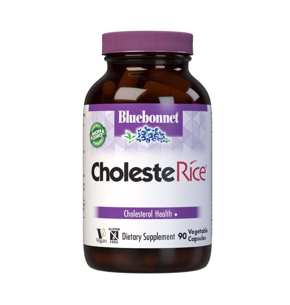 Bluebonnet 영양 CholesteRice 야채 캡슐, 빨간 효모 밥, 식물 스테롤, Pantethine, CoQ10, Policosanol, 채식주의자, 채식주의자, 비 GMO, 글루텐, 우유 무료, SOY-FREE, 90 야채 캡슐