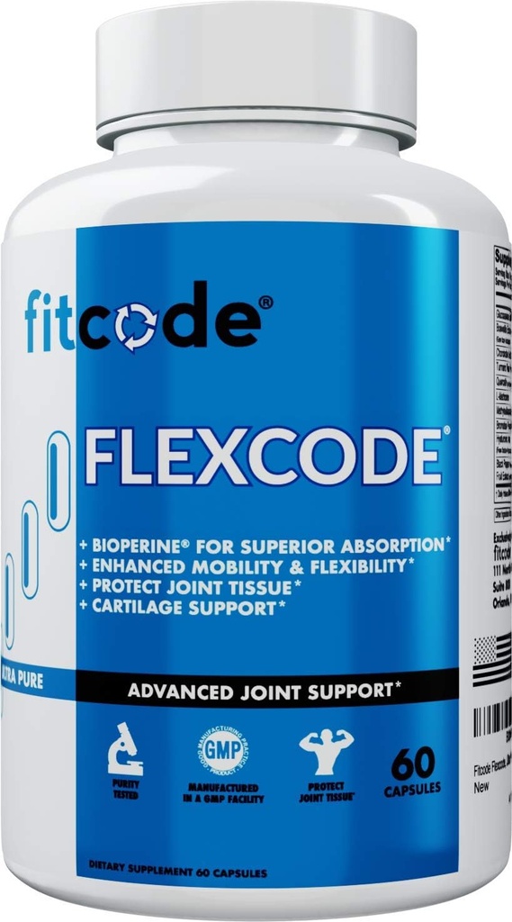 Fitcode Flexcode Ultra Premium Joint Support, Glucosamine, Turmeric, MSM, Chondroitin, Hyaluronic Acid, Gluten-Free, 남성 및 여성 (30 인분)