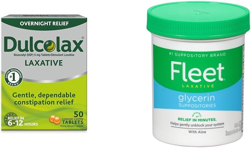 Dulcolax 성체 변비 완화, Bisacodyl 5 mg 정제, 성인 변비, 성인 Laxative 자비 Aloe Vera, 50 Ct를 위한 50의 조사 & 함부 Laxative 글리세린 좌약