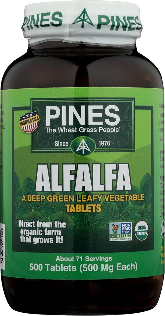소나무 Alfalfa 정제, 본래 녹색 Superfood, USDA 유기, 글루텐 자유로운 & 비 GMO, 500mg 각각, 500의 정제