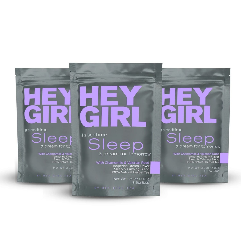 Hey Girl Sleep Tea - Chamomile, Passion Flower, Valerian Root, Lemon Balm - Calming, Relaxing Adults Sleepy Night Time Tea - 여성을위한 편안한 선물 3-packs