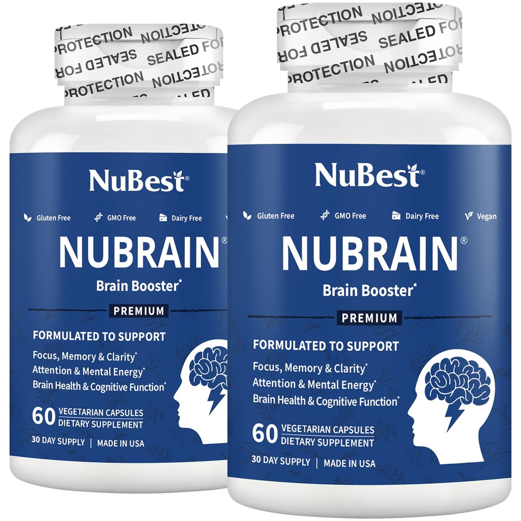 NuBrain 부스터 - 뇌 부스터, 메모리, 포커스 & 클라리티 지원 St. John 's Wort, Ginkgo Biloba, Bacopa & More | 팩 2