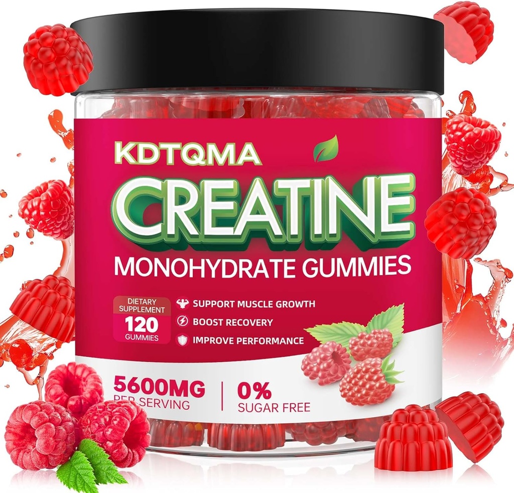 남자 & 여자 120 CT를 위한 크레아틴 Monohydrate Gummies - 서빙 당 크레아틴 Monohydrate의 5600mg, 근육 지원 & 에너지 부스트를 위한 Chewable Creatine Monohydrate, 설탕 자유로운, Vegan (Raspberry 풍미)