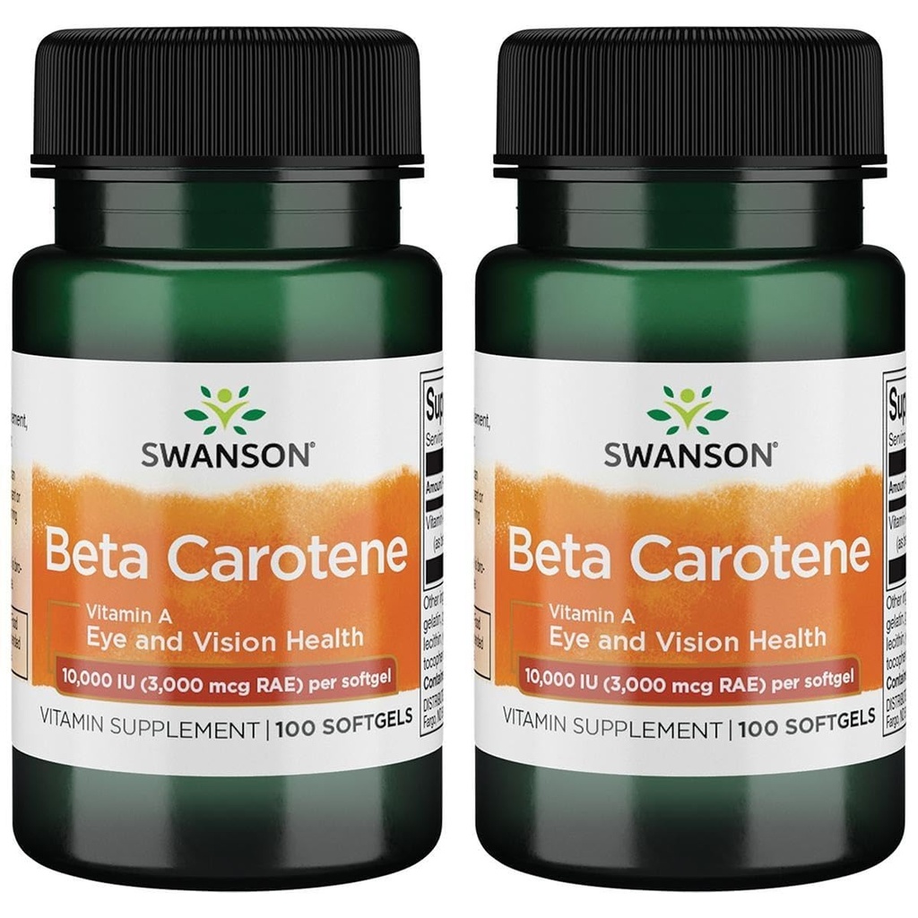 Swanson Beta-Carotene (비타민 A) 피부 눈 면역 체계 건강 산화 방지제 지원 10000 Iu (3000 mcg) 100 Sgels (2 팩)