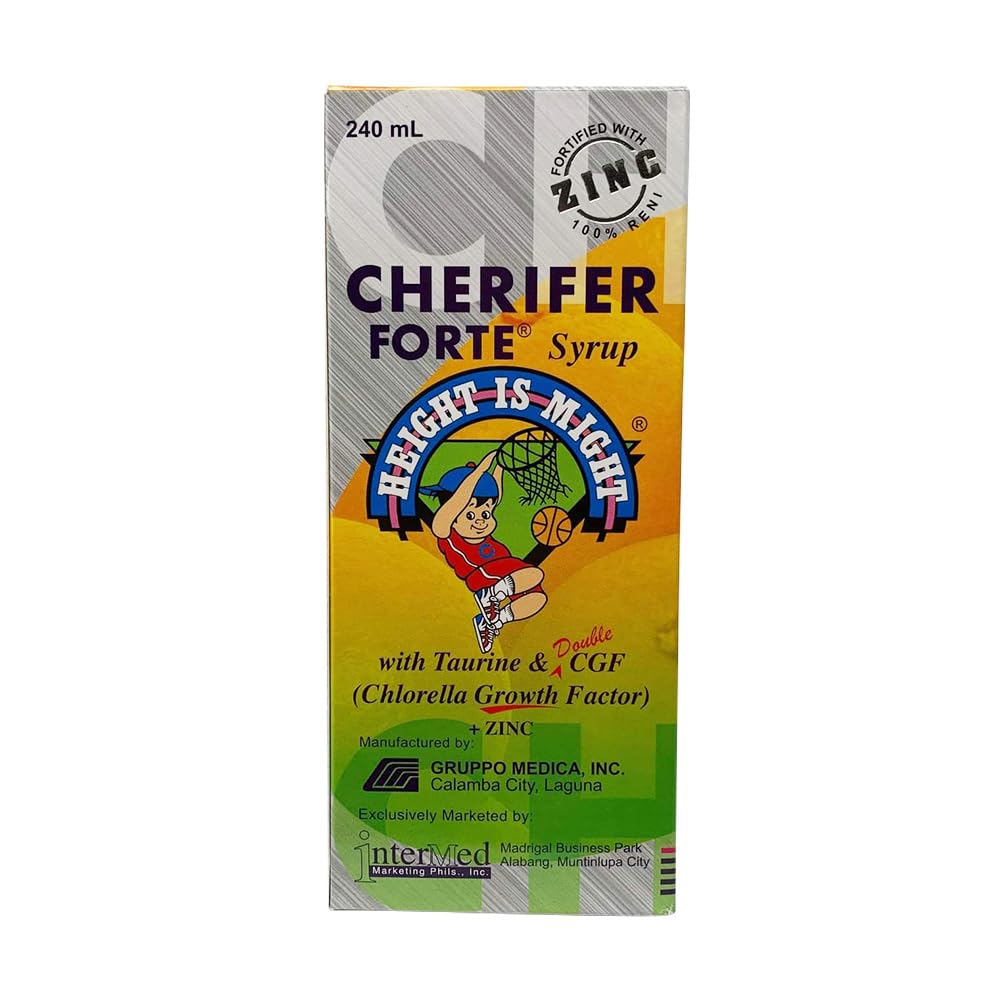 Cherifer Forte Syrup은 타우린과 두 배 Chlorella 성장 인자 + 아연 주황색 풍미 240 ml와 아연으로 지정했습니다