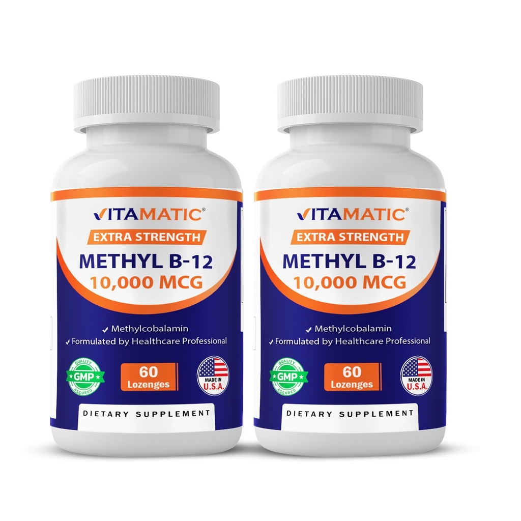 Vitamatic 메틸 비타민 B12 (Methylcobalamin) 10,000 mcg (10mg) 60 Lozenges - 비타민 B12 (2 팩)의 우량한 근원