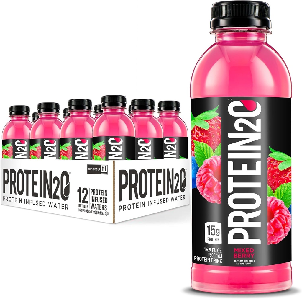 Protein2o 15g Whey Protein Isolate Infusion Water Plus Electrolytes, Sugar Free Sports Drink, Gluten Free, Lactose Free, 혼합 Berry, 16.9 fl oz Bottle (12 개)