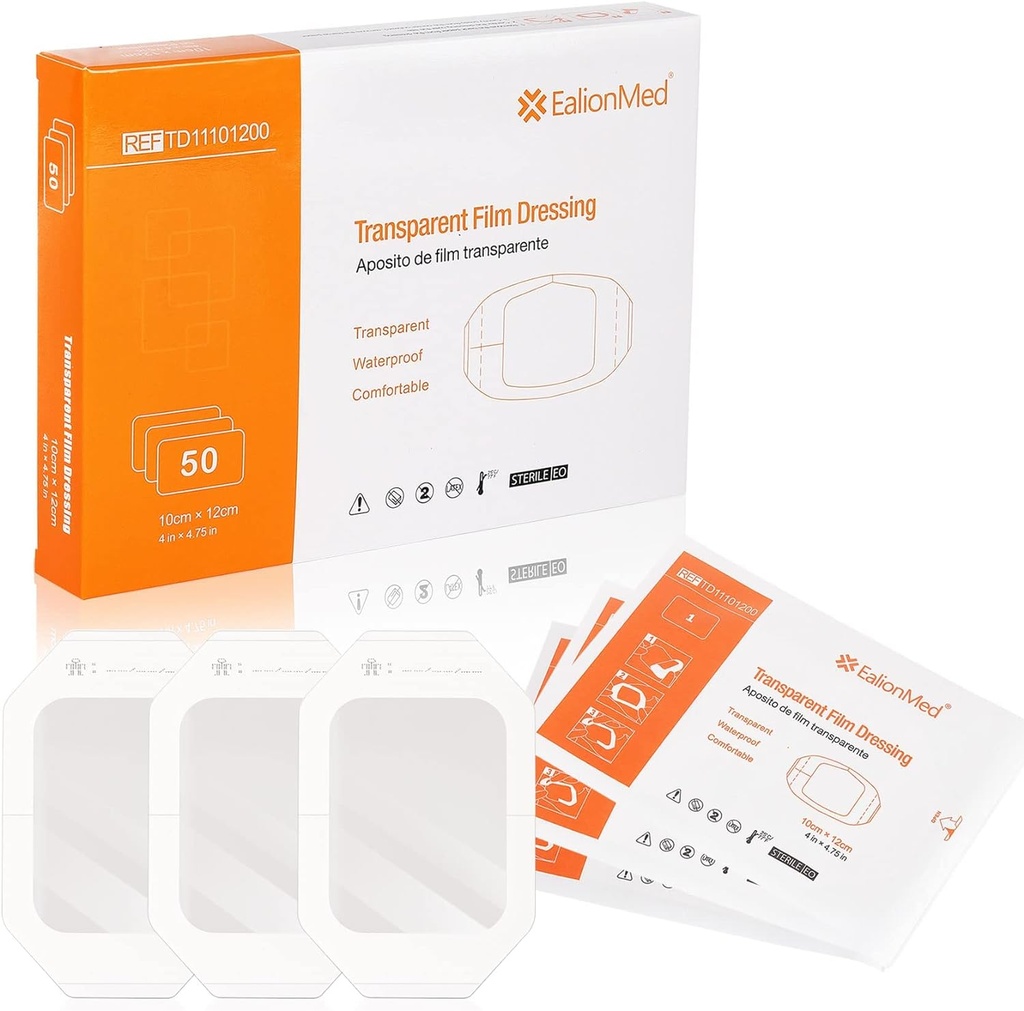 EalionMed 투명한 드레싱, 부상 붕대, 접착성 헝겊 조각, 4" x 4.75", 50 팩, 공간, Breathable, 안락한, 샤워 방패, 문신 붕대
