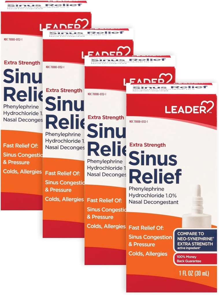 지도자 여분 힘 Sinus 기복, 빠른 행동, Sinus Decongestant, Nasal 소화 기복 살포, 찬 & 알레르기 30 mL 병 (4의 포장)