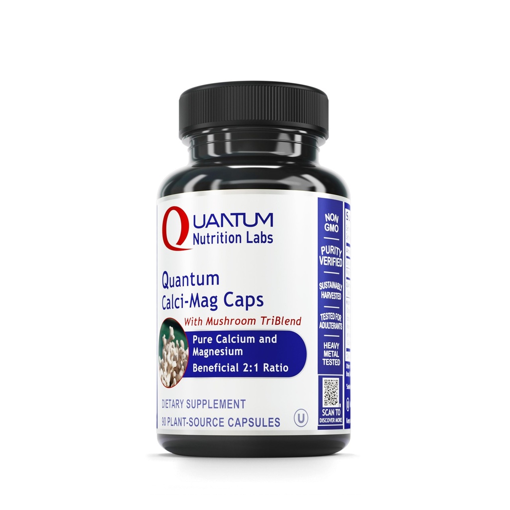 Quantum Nutrition Labs Calci-Mag Cap - 칼슘 마그네슘 보충, 칼슘 보충, Reishi & Lions Mane와 순수한 마그네슘 및 버섯 복합체 - 300 채식 캡슐