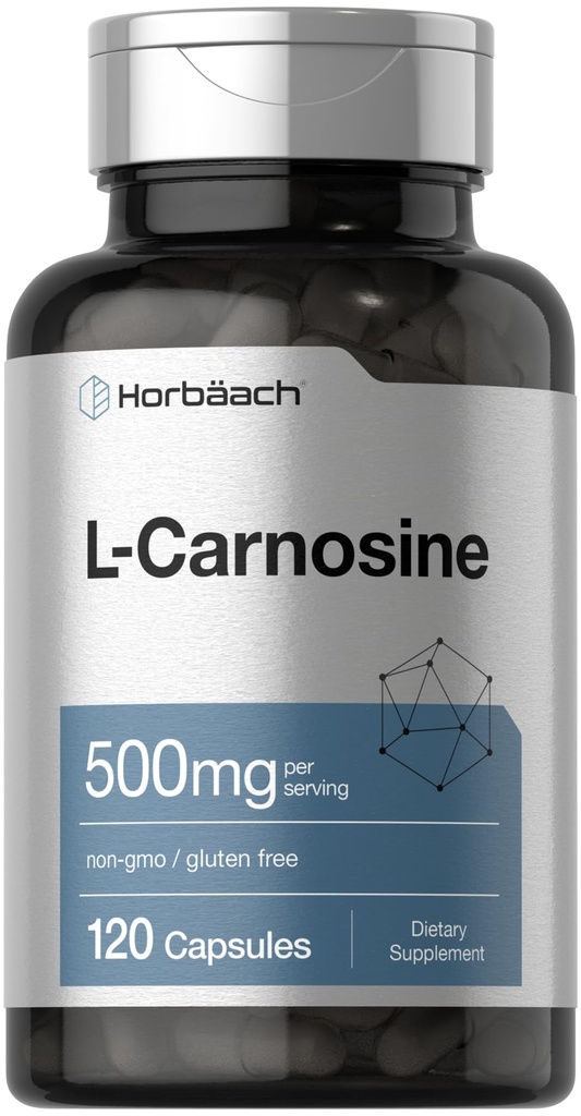Horbäach L-Carnosine 500mg | 120 캡슐 보충 | 비 GMO 및 글루텐 무료 분말 알약
