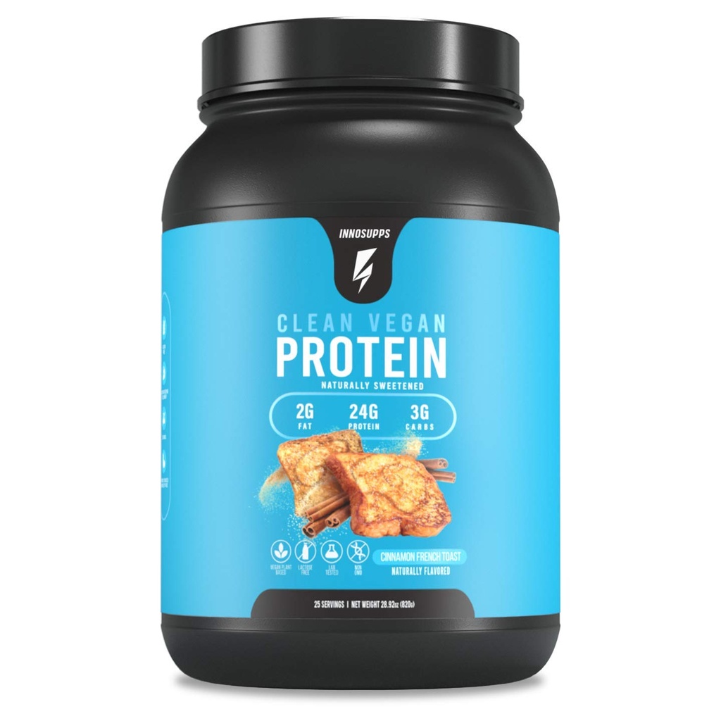 InnoSupps Clean Vegan Protein - 식물 기반, 채식, 자연, 인공 감미료 없음, 글루텐 없음, 낙농 없음. Lactose 무료, 낮은 Carbs, 낮은 지방, 설탕 추가, Soy 무료, 비 GMO (Cinnamon 프랑스어 토스트)