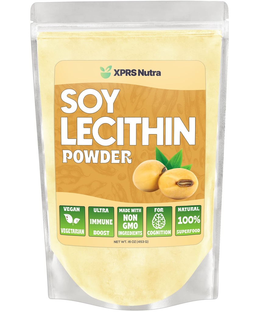 XPRS Nutra Soy Lecithin 분말 음식 급료 뚱뚱한 유화제 - 요리, 굽기 및 더 많은 것을 위해 적당한 - Vegan 친절한 Soy Lecithin 분말 요리 원조 (16 Ounce)