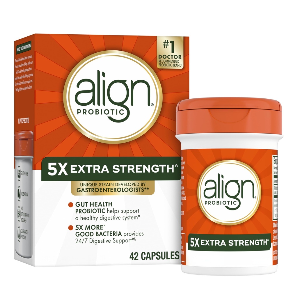 Align Probiotics, 추가 강도, 여성 및 남성을위한 Probiotics, 남자를위한 Probiotics, Probiotics에는 5X CFUs, 42 캡슐이 있습니다.