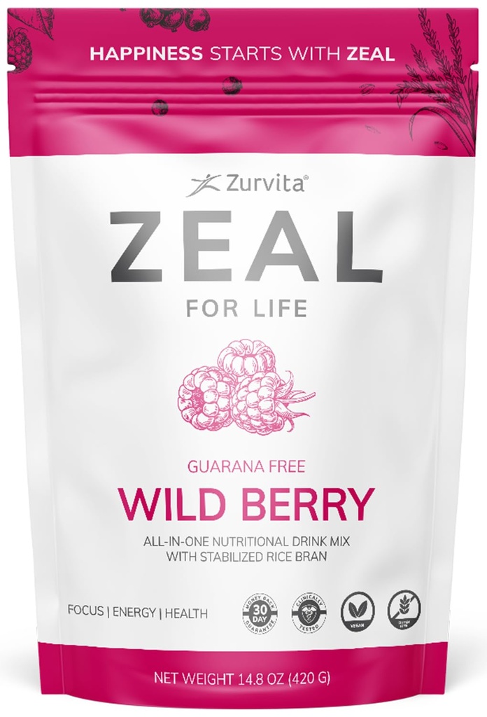 Zurvita - 생활 30 일 웰빙 가방 - 야생 Berry (Guarana Free) - 활력, 면역력 및 웰빙을위한 영양 보충 - 420 그램