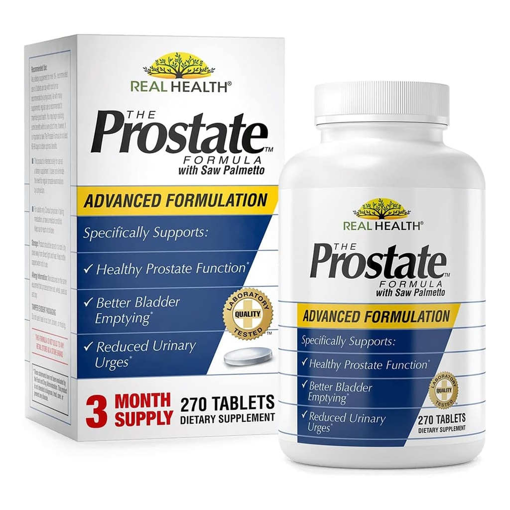 Real Health The Prostate Formula - 남자를위한 고급 전립선 건강 보조 식품, Pomegranate, 아연 및 호박 씨앗과 함께 건강한 Bladder 및 Urinary 지원을위한 톱 Palmetto 공식 - 270 개