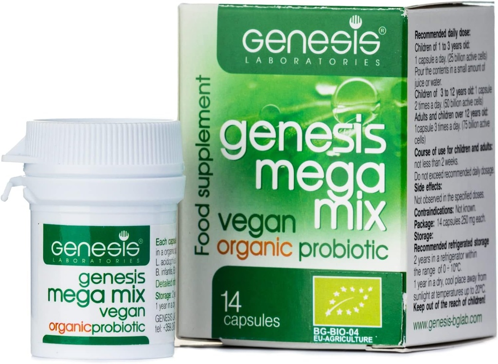 MegaMix BIO Probiotic for Gut Health | 여성용 안정 프로바이오틱스 및 남성용 락토바스티니 & Bifidobacterium for Digestive, Immune & Gastro 내장 지원 - Vegan, 14 캡슐