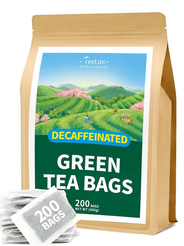 티럭 Decaf 그린 티백, 순수 Decaffeinated 녹차, 슈퍼 산화 방지제, 핫 & 아이스 티, 200 카운트