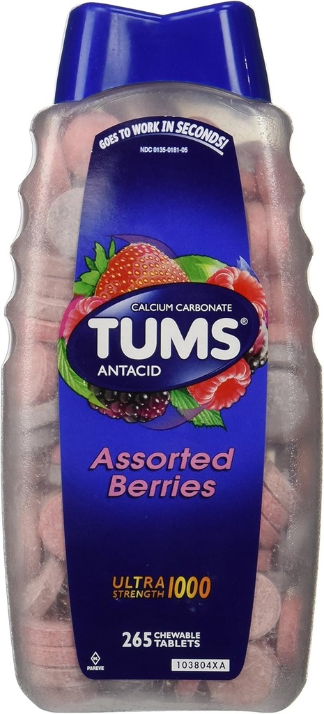 Tums Ultra Assorted Berries 265 태블릿 - 최대 강도 Antacid 및 칼슘 보충